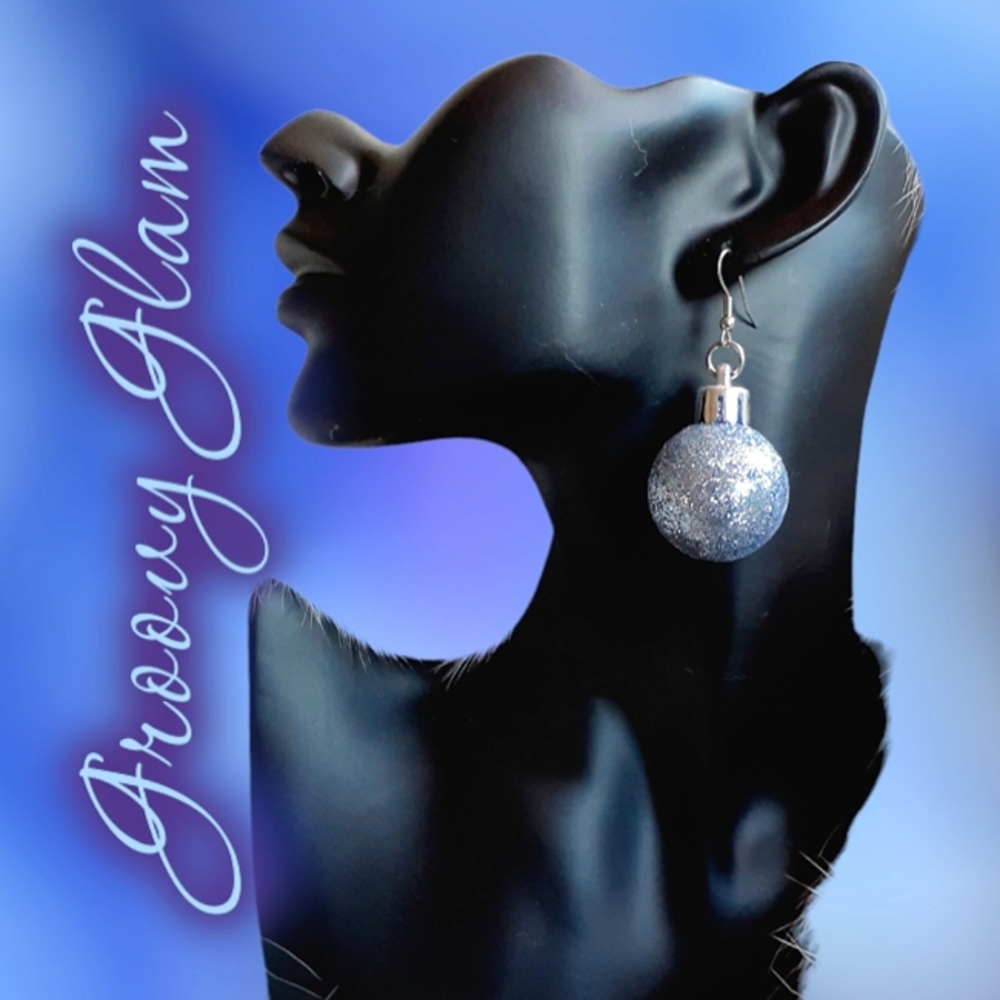 GROOVY GLAM Handmade Silver Blue Purple Glitter Mini Ornament Earrings